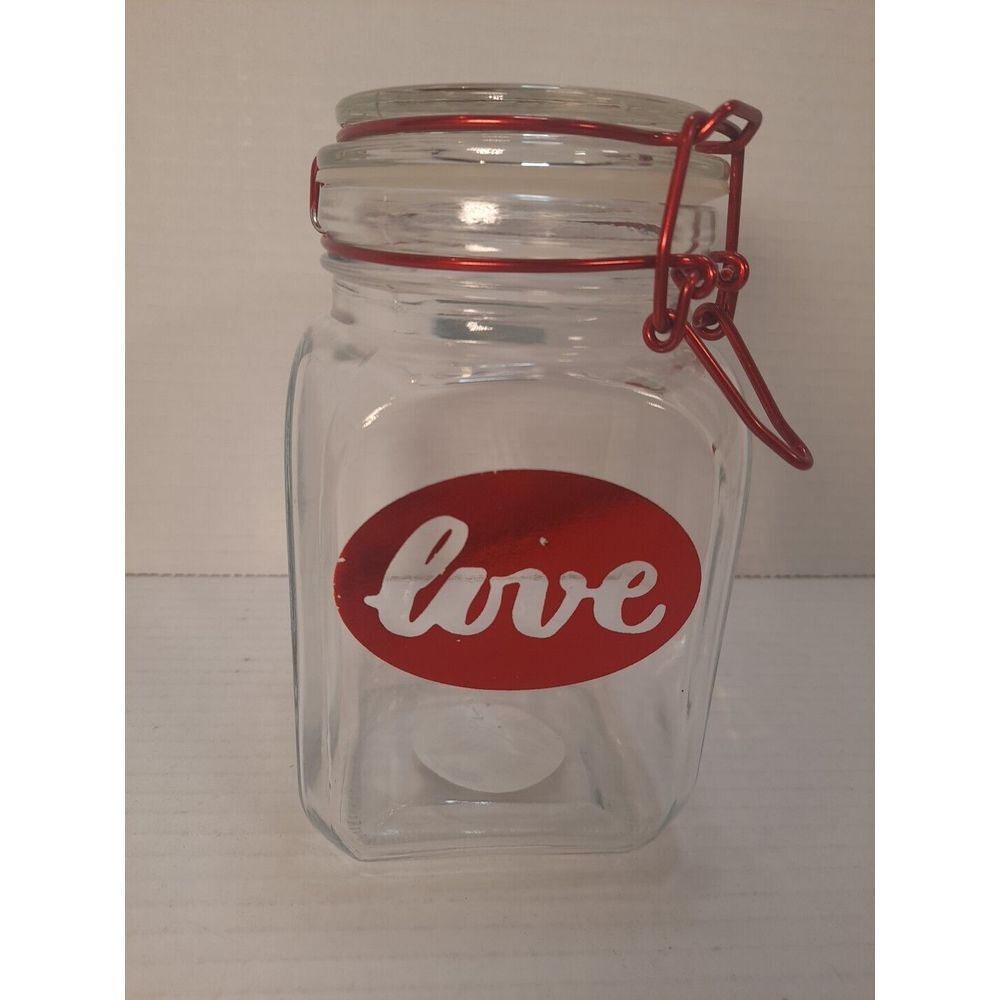 Walmart Red Love Love Valentine Glass Jar With Locking Wire Lid 3.5"x3.5"x6"‎